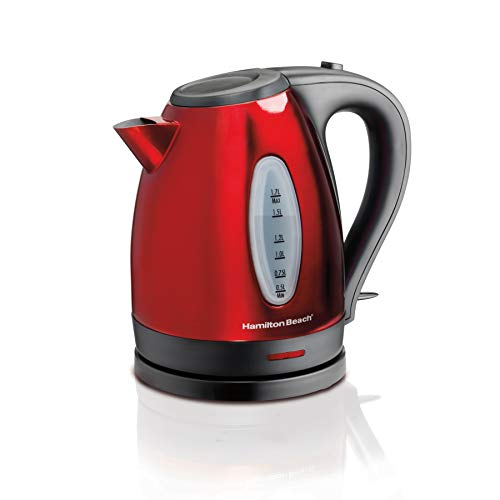 Hamilton Beach Electric Tea Kettle, Water Boiler & Heater, 1.7 Liter, Cordless Serving, 1500 Watts for Fast Boiling, Auto-Shutoff and Boil-Dry Protection, BPA-Free, Red (40885) - color: BPA-Free, Red, size: 1.8 Quarts