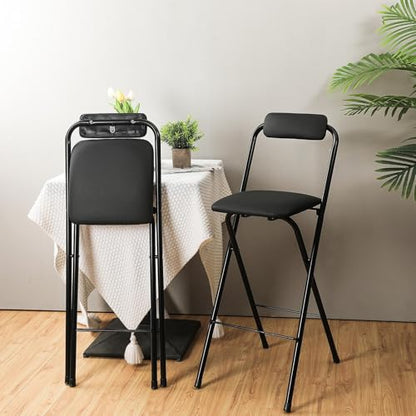 Thyle 2 Pcs Folding Bar Stool with Backrest, Tall Foldable Stool Chair Portable High Folding Bar Chair Counter Height Seat Leather Padded for Kitchen Island Shop Cafe Dining Room Black (29.5 Inch) - size: 29.5 Inch
