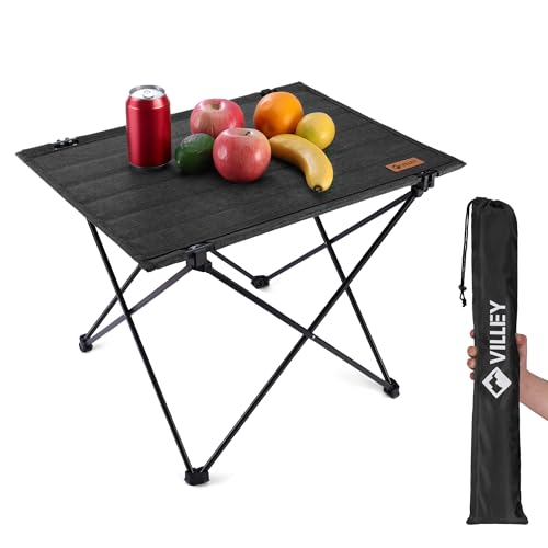 VILLEY Folding Camping Table with Carry Bag, Portable Lightweight Beach Table with Oxford Fabric and Reinforced Aluminum Panel for Outdoor, Camping, Picnic, Backyards, BBQ - color: Black, size: Small