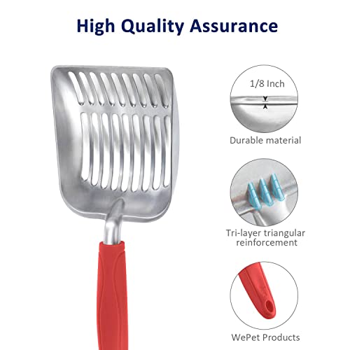 WePet Cat Litter Scoop, Aluminum Alloy Sifter, Kitty Metal Scooper, Deep Shovel, Long Handle, Poop Sifting, Kitten Pooper Lifter, Durable, Heavy Duty, for Litter Box - color: FLAT Aluminum \ #08 Red Handle, size: Small