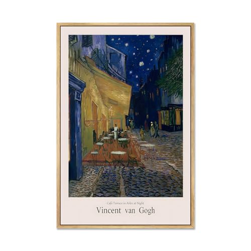 Zzudis Framed Van Gogh Canvas Wall Art,Cafe Terrace at Night Poster Prints Painting,Classical Nature Prints Cityscape Artwork for Gallery,Living Room-12x16in - color: Cafe Terrace, size: 16"L x 12"W