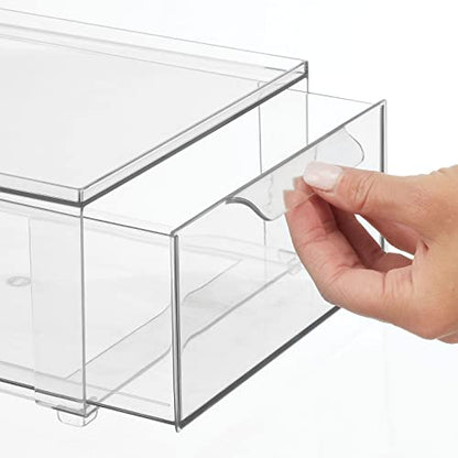 mDesign Plastic Stackable Bathroom Storage Organizer Bin with Pull Out Drawer for Cabinet, Vanity, Shelf, Cupboard, Cabinet, or Closet Organization - Lumiere Collection - 4 Pack - Clear - size: 8 x 12 x 4 (Pack of 4)