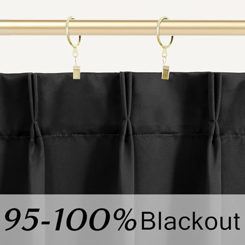 Lino Rosa Basement Window Curtains 18 Inch Length, Easy Sliding Pinch Pleated Small Panel, Blackout Insulated Basement Window Well Covers, 24" W x 18" L, Black - color: Black, size: 24"W x 18"L (Pack of 1)