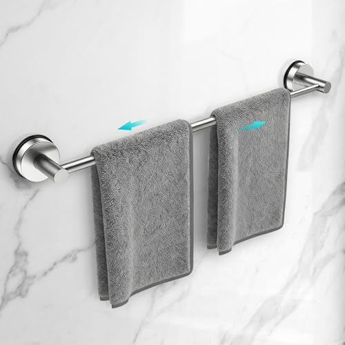 Adjustable Suction Cup Towel Bar for Bathroom Wall,17 Inch~29 Inch Towel Racks for Bathroom,Stainless Steel Bath Towel Holder for Shower(Brushed Silver) - color: Silver-1pc, size: 17-29"