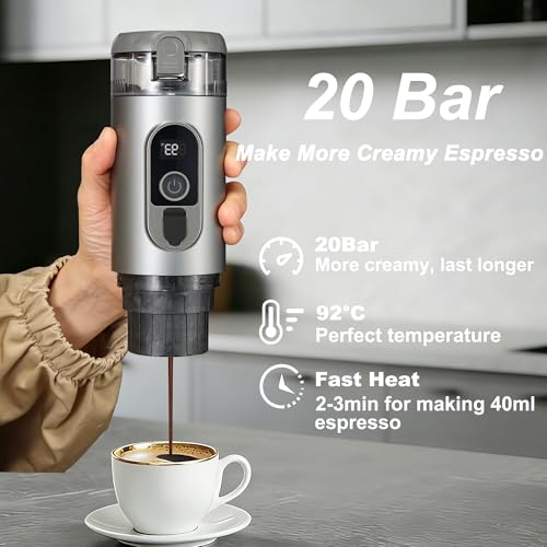 Portable Electric Espresso Machine Self-Heating Travel Coffee Maker 2-in-1 Compatible with Ground Coffee & NS Capsules for Camping, RV, Car, Hiking & Office, Gray - color: Gray