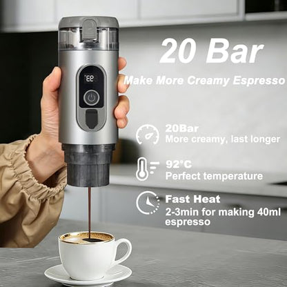 Portable Electric Espresso Machine Self-Heating Travel Coffee Maker 2-in-1 Compatible with Ground Coffee & NS Capsules for Camping, RV, Car, Hiking & Office, Gray - color: Gray