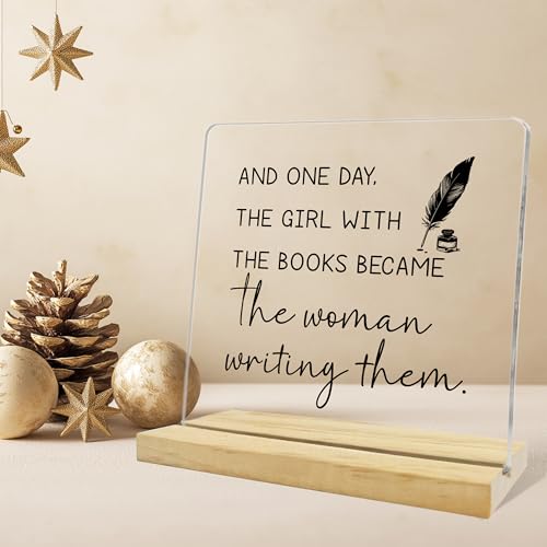 Writer Gifts for Women Men,the Girl With the Book Became the Woman Writing them Acrylic Sign for Home Office Desk Shelf - color: Purple