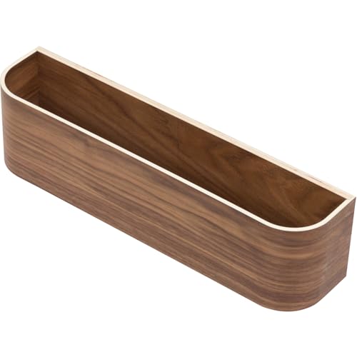 Wooden Wall Mounted Display Caddy, Floating Shelf Organizer Rack, Wood Wall Pocket, Storage Basket Bin 17.7” Wide (Walnut)