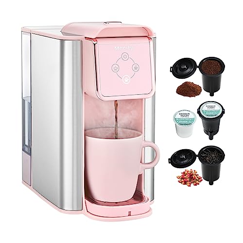 Mecity Pink Coffee Maker 3-in-1 Single Serve Coffee Machine, For Flat Bottom Coffee Capsule, Ground Coffee, 6 to 10 Ounce Cup, Removable 50 Oz Water Reservoir, 120V 1150W - color: Pink, size: 6.3 x 10.4 10.6 inches