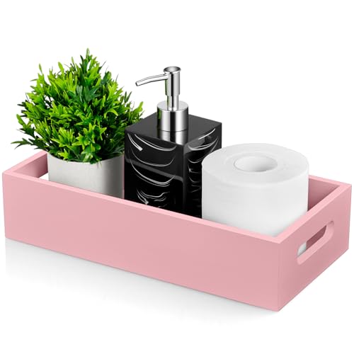 ALELION Pink Bathroom Basket for Organizing - Wooden Toilet Tank Paper Basket with Handle for Back of Toilet Tank Top Organizer - Pink Kitchen Bathroom Decor Accessories - color: Pink