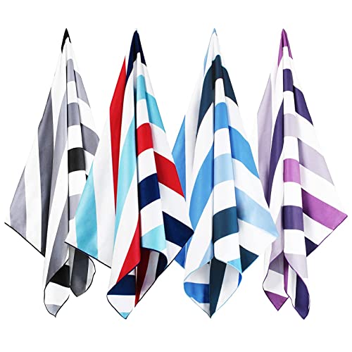 Whale Flotilla 4 Pack Large Quick Dry Beach Towel (30"x60"), Microfiber Sand-Free Beach Towel Set, Super Absorbent Compact Pool Travel Accessories, Purple/Black/Blue/Navy - color: Purple/ Black/ Blue/ Navy, size: 60.00" x 30.00"