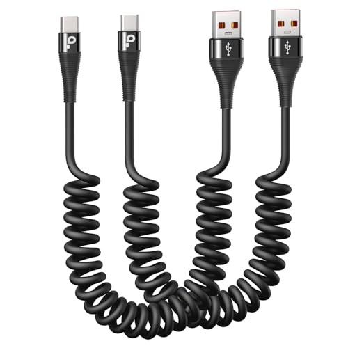 PRAKIE USB C Cable Fast Charging 5FT, Coiled USB A to USB C Cable for Car, Type C Charge Cord USB-C Charging Cable Compatible with iPhone 17/16/15/Samsung Galaxy S20 and More USB C Devices-Black 2Pack - color: Black, size: 5FT, style: USB A to USB C