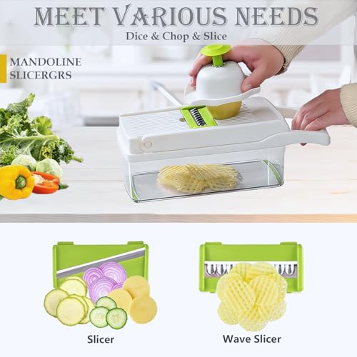 Pro-Series 20-in-1 Vegetable Chopper, Dewpeton Mandoline Slicer, Veggie Chopper, Food Chopper with Container, Vegetable Cutter Chopper & Spiralizer for Onion Salad (Home Essential Gadget & Kitchen) - color: White, size: 10 Blades