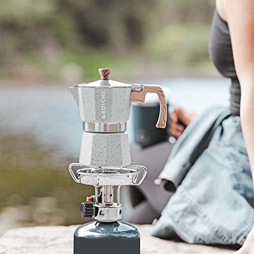 GROSCHE Milano Moka pot, Stovetop Espresso maker, Greca Coffee Maker, Stovetop coffee maker and espresso maker percolator (Grey, 6 cup) - color: Grey, size: 6 espresso cups