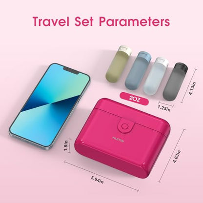 Travel Bottles with Case, 4x2oz TSA Approved, Leak-Proof, Press to Unlock, Compact & Portable Travel Toiletries (Hot Pink) - color: Hot Pink