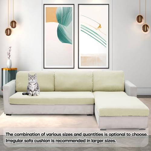 ZNSAYOTX Stretch Cushion Covers Sofa Loveseat Cushion Couch Seat Covers Slipcovers Soft Replacement Unique Pattern Furniture Protector with Elastic Bottom (Light Beige, 1 Pc 2-Seat Cushion Cover) - color: Light Beige, size: 1 Cushion Loveseat