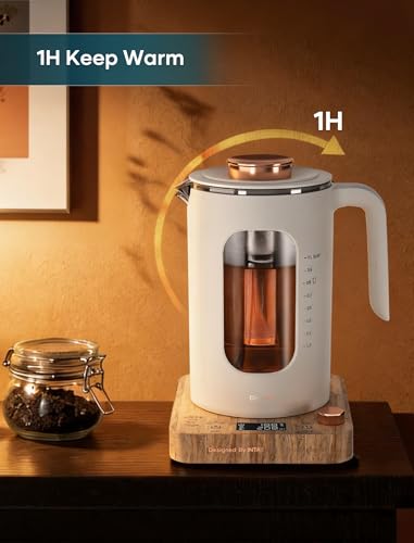 INTASTING Electric Tea Kettle, Electric Kettle with Tea Infuser, ±1℉ Knob Temperature Control, BPA-Free Glass, 1200W Fast Heating, Easy to Clean, 1 Liter (Cream White) - color: Cream White