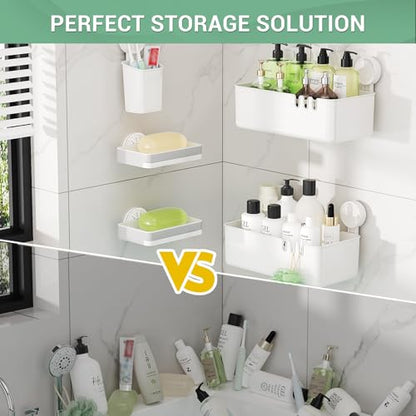LUXEAR Shower Caddy 5 Pack Suction Cup Shower Organizer for Bathroom Storage Home &Kitchen,No Drilling Removable Plastic Shelf Organizer with Soap Dish&Toothbrush Holder Easy Install - size: 5 pack