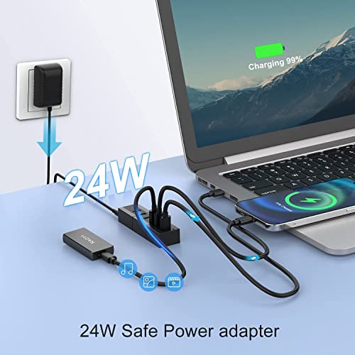Powered USB 3.0 Hub, RAOYI 6 Ports High Speed USB 3.0 Hub Splitter with 24W Power Adapter, 3.3ft Cable and Smart Fast Charger USB Hub for Laptop, PC, Mac, Mobile HDD, Mulitple Devices (Black) - size: Black, style: 6-Port 24W Rectangle