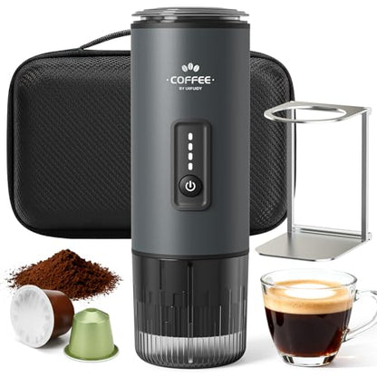 Portable Coffee Maker, 3 in 1 Electric Espresso Machine Set, Rechargeable Self-Heating Brewer with Carrying Bag and Coffee Stand for Office Camping, Hiking - color: Space Gray