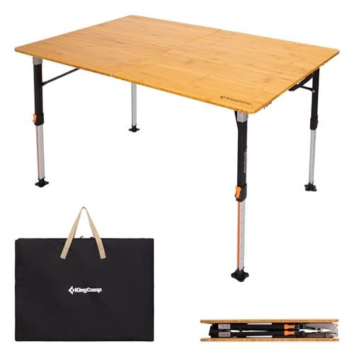 KingCamp Bamboo Folding Table, 2-Fold Camping Adjustable Height Portable Outdoor Lightweight & Compact Table with Aluminum Frame for RV Picnic BBQ - color: Bamboo Yellow, size: 47.2''x31.5''-Extra Large Pro