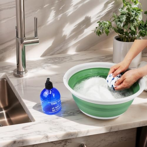SAMMART 7.5L (1.98 Gallon) Collapsible Tub - Foldable Dish Tub - Portable Washing Basin - Space Saving Plastic Washtub (Light Grey/Dark Sea Green)