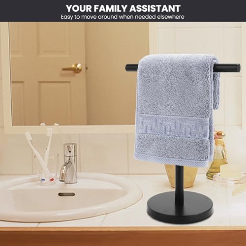 T-Shape Bath Hand Towel Holder Stand, Stainless Steel Free Standing Hand Towel Rack, for Bathroom Kitchen & Countertop, Matte Black, 2 Pack - color: Black-2 Pack