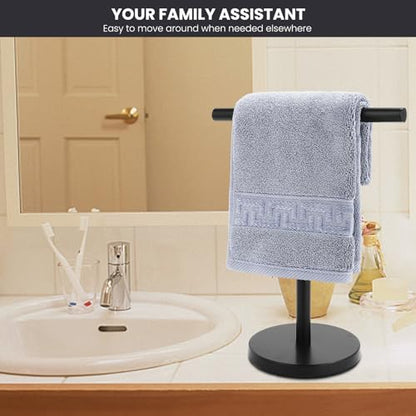 T-Shape Bath Hand Towel Holder Stand, Stainless Steel Free Standing Hand Towel Rack, for Bathroom Kitchen & Countertop, Matte Black, 2 Pack - color: Black-2 Pack