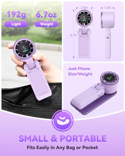PlayHot Portable Handheld Turbo Fan, 5-Speed Personal Fan, USB-C Rechargeable Fan Up to 12 Hours, 3 IN 1 Hand Fan with Air Turbo Tech Cooling, Travel Fan for Cruise, Beach, Gifts for Women(Purple) - color: Purple