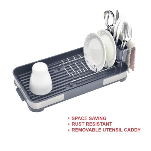 Glad Stainless Steel Dish Drying Rack - Small Space Saving Dish Drainer with Removable Cutlery Holder, Drain Spout, and Towel Bar - Rust-Resistant Metal Rack for Kitchen Countertops, (8”W x 17.5”L) - size: Compact