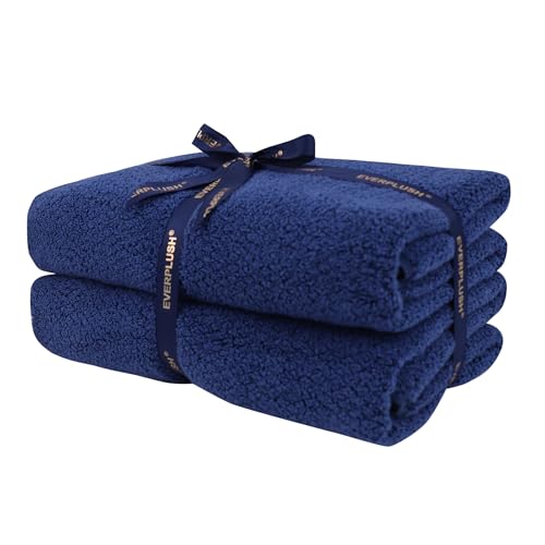 Everplush Diamond Collection Extra Large Bath Towel Sheet – 2 PK, Super Soft & Highly Absorbent, Quick-Drying, Oversized & Thick. Perfect for Bathroom, Pool, Swimming Use (Navy, 35" x 66" 2PK) - color: Navy Blue, size: (Pack of 2) Bath Sheets (35 x 66 in)