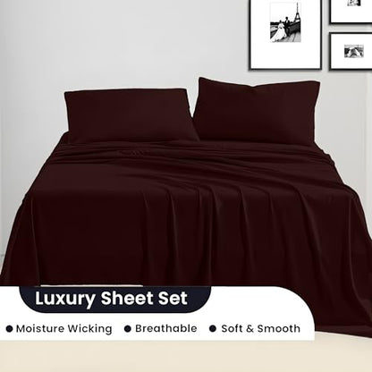 SGI bedding Queen Bed Sheets Set – Premium 600 TC Egyptian Cotton, Crisp & Cooling Sateen Weave, Extra Soft Hotel Collection, Fits Mattresses Up to 16 Inch Deep, Breathable & Long Lasting – Chocolate - color: 06 - Chocolate, size: Queen