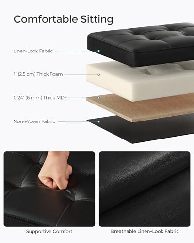 SONGMICS Small Folding Storage Ottoman, Foot Rest Stool, Cube Footrest, Synthetic Leather, 12.2 x 16.1 x 12.2 Inches, 286 lb Capacity, for Living Room, Bedroom, Dorm, Ink Black ULSF100B01 - color: Ink Black, style: Synthetic Leather