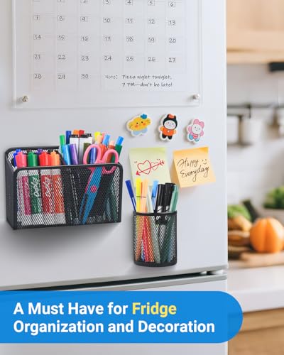 Magnetic Pen Holder, Metal Strong Magnet Pen Cup Magnetic Marker Storage Basket Locker Organizer for Whiteboard Refrigerator Fridge Locker Accessories Classroom Must Haves Teachers School Supplies