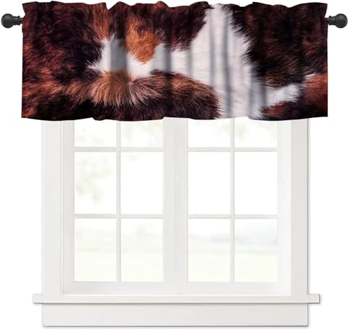 Cowhide Print Kitchen Valance, Western Farm Animal Fur Rustic Farmhouse Brown White Cow Print Blackout Short Window Treatment for Kids Boys Girls Teens Bedroom Living Room, 54x18inch - color: Cowhide-5