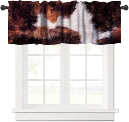 Cowhide Print Kitchen Valance, Western Farm Animal Fur Rustic Farmhouse Brown White Cow Print Blackout Short Window Treatment for Kids Boys Girls Teens Bedroom Living Room, 54x18inch - color: Cowhide-5