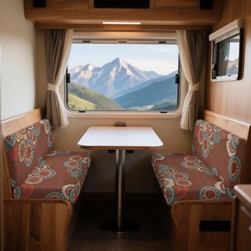 Boho Mandala Print 2 Pcs RV Dinette Cushion Covers Scratch-Resistant Camper Cushion Slipcover Fuzzy Sofa Furniture Protector Include 1 Backrest Covers and 1 Bench Covers - color: Boho Mandala