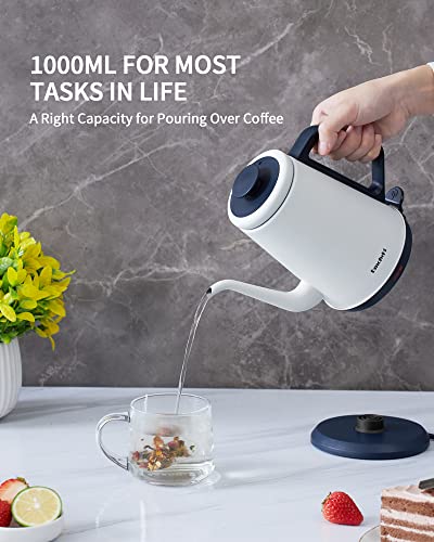 DmofwHi Gooseneck Electric Kettle(1.0L),1000W Electric Tea Kettle of 304 Stainless Steel,Auto Shut off,Coffee Kettle for Pour Over and Tea -White - color: WHITE