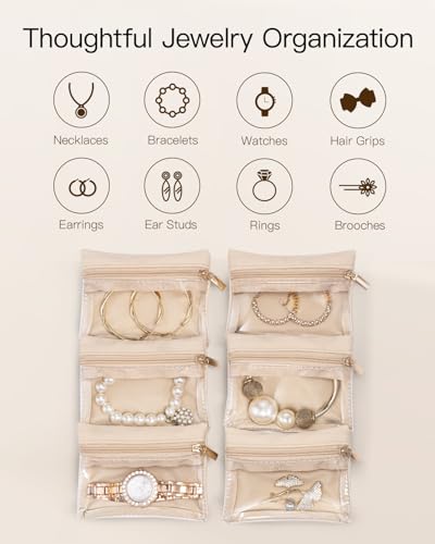 VLANDO Jewelry Travel Case,Travel Jewelry Organizer with Clear Velvet Jewelry Bags 6Pcs Zipper Pouch for Women Girl Christmas Wedding Gift-Green - color: B.6PCS Green