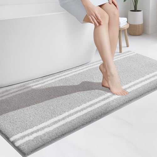 PURRUGS Bathroom Rug Non-Slip Machine Washable 24" x 60", Super Absorbent and Quick Dry Shaggy Microfiber Bath Mat, Extra Soft and Plush Bath Rug for Bathtub, Shower, and Sink, Light Grey - color: Light Grey, size: 24" X 60"