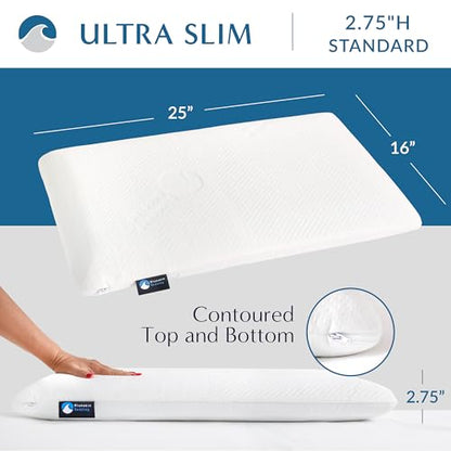 Bluewave Bedding Ultra Slim Gel Memory Foam Pillow for Stomach and Back Sleepers - Thin, Flat Design for Cervical Neck Alignment and Deeper Sleep (2.75-Inches Height, Standard Size) - style: 2.75"H Ultra Slim (Standard)