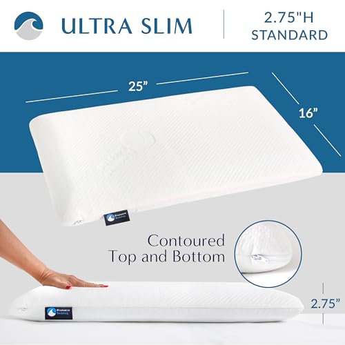 Bluewave Bedding Ultra Slim Gel Memory Foam Pillow for Stomach and Back Sleepers - Thin, Flat Design for Cervical Neck Alignment and Deeper Sleep (2.75-Inches Height, Standard Size) - style: 2.75"H Ultra Slim (Standard)