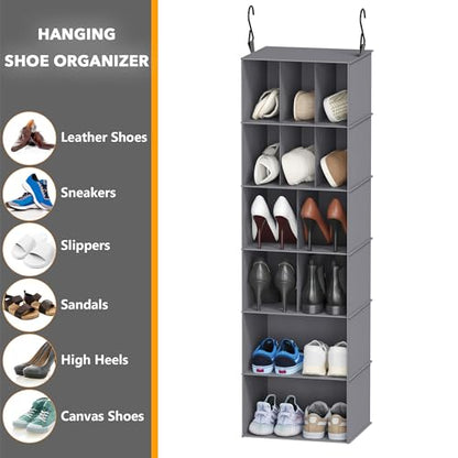SpaceAid 2 Pack Hanging Closet Organizer and Storage with Dividers, 24 Compartments Hanging Shoe Shelves for Closet, Wardrobe, RV, Garment Rack - Grey - color: Grey