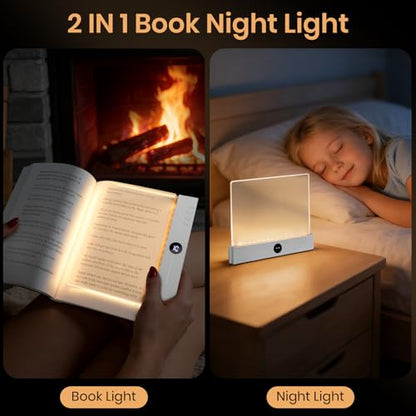 Book Light, Rechargeable Clear LED Flat Reading Light for Reading in Bed at Night with 3 Colors & Timer, Dimmable Full Page Panel Plate Lamp, Bookish Gifts for Readers Kids Women Men (White) - color: White