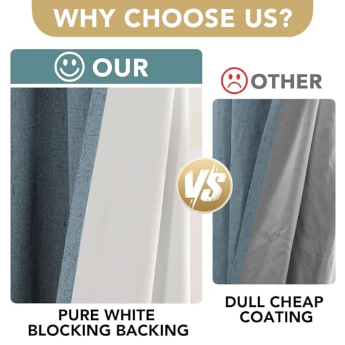H.VERSAILTEX Linen Look 100% Blackout Curtains 45 Inches Long for Bedroom Rod Pocket 42 Inches Wide Linen Textured Thick Window Curtain Drapes with White Backing, Stone Blue, 2 Panels - color: Stone Blue, size: 42"W x 45"L (Pack of 2)
