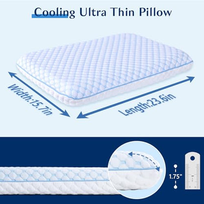 Stomach Sleeping Pillow for Back & Stomach Sleeper, Flat Soft Pillows for Sleeping Thin Memory Foam Pillow for Back Shoulder Neck Pain Relief - Cooling Ultra Thin Pillows for Sleepers 1.75-Inches - size: 1.75"H (Standard) Extra Slim
