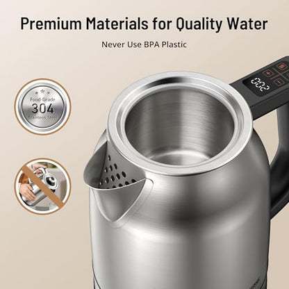 1.7L Electric Glass Kettle with Variable Temperature Control, 1500W Fast Heating Water Boiler, 13 Temperature Presets, Keep Warm Function, Auto Shut-Off Safety Protection, LED Touch Panel, 120V