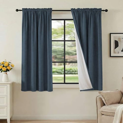 H.VERSAILTEX Linen Look 100% Blackout Curtains 45 Inches Long for Bedroom Full Light Blocking Rod Pocket 42 Inches Wide Linen Textured Thick Window Curtain Drapes with White Backing, Navy, 2 Panels - color: Navy, size: 42"W x 45"L (Pack of 2)
