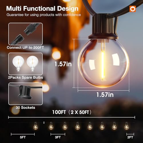 addlon 100FT Outdoor String Lights G40 with Remote Control, Dimmable Patio Globe LED Lights Waterproof Shatterproof, Hanging Outside Lighting for Backyard, Garden, Deck, Balcony, Porch, Café, Bristo - size: 100FT
