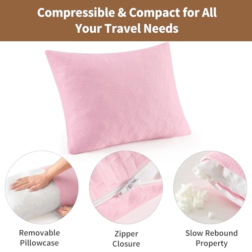 Small Shredded Memory Foam Pillow, Camping Pillow Travel Pillow - Compressible Medium Firm, Breathable Cover, Ideal Backpacking Hiking, Airplane and Car (Apricot Pink, L) - color: Apricot Pink, size: L-23 X 16 Inch